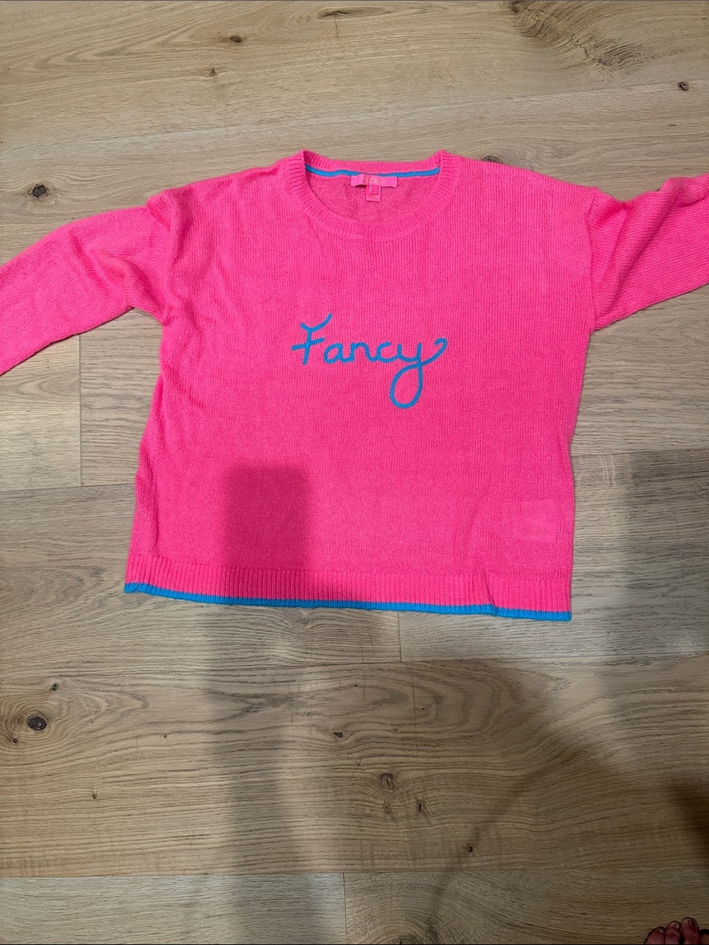 Lilly Pulitzer Hot Pink Crewneck Sweater with Blue 'Fancy' Script
